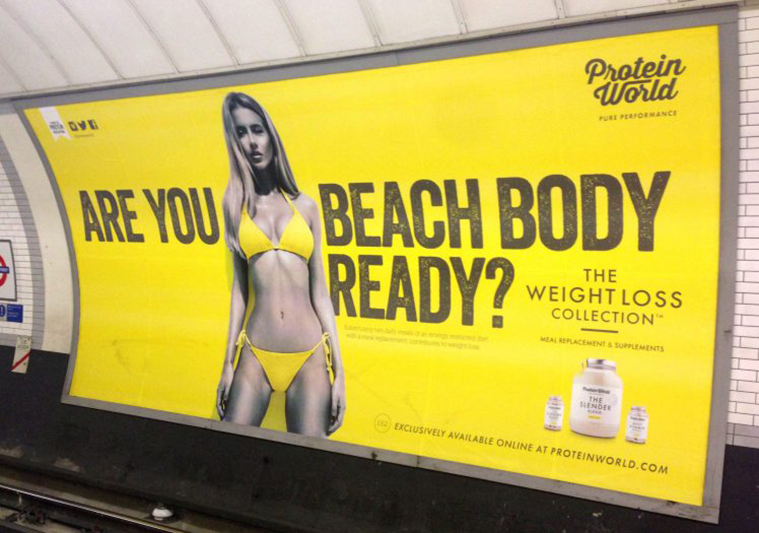 En reklame, som blev bandlyst i London og førte til en generel bandlysning af kropsnegative reklamer